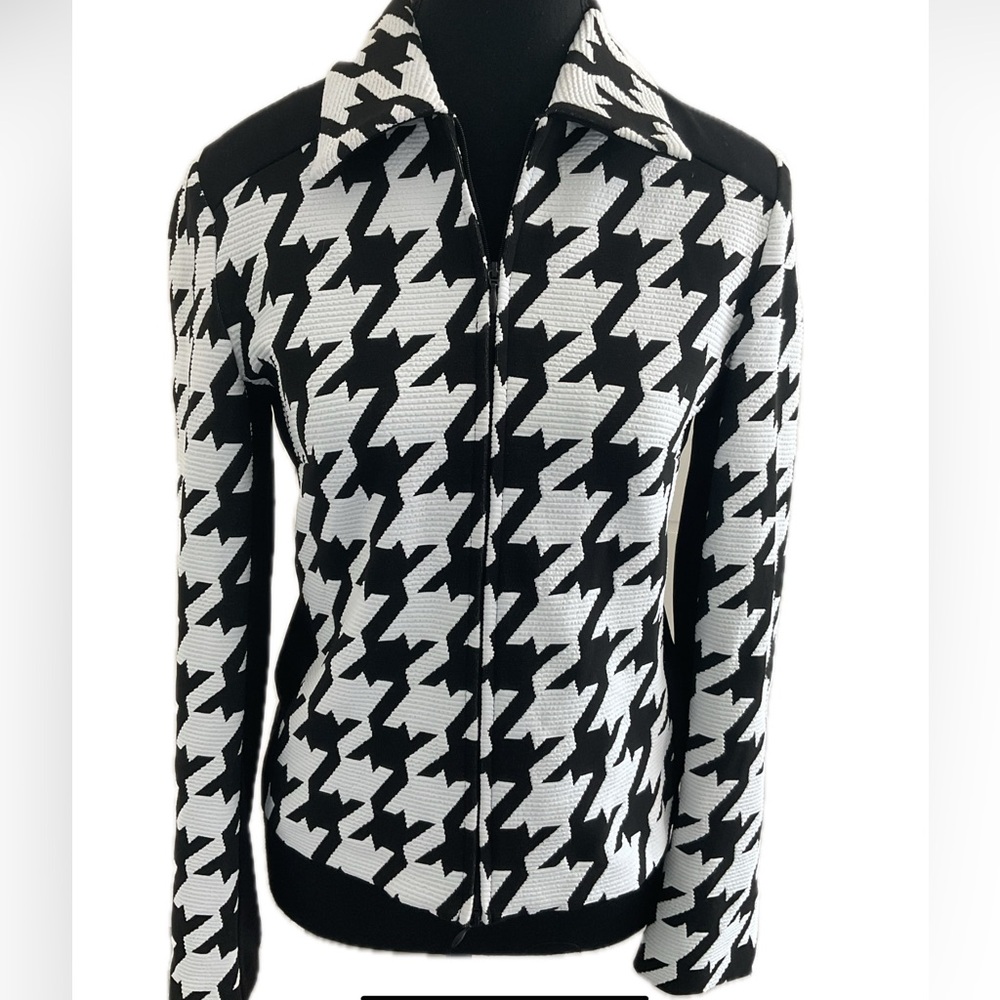 Joseph Ribkoff Veston Textured Black and White Houndstooth Jacket, - Picture 1 of 11
